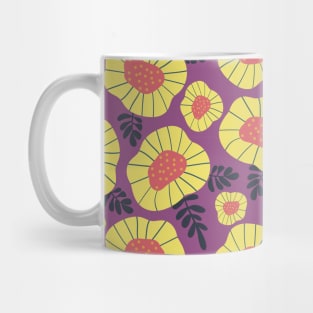 Abstract yellow and blue Scandinavian flowers on purple Mug